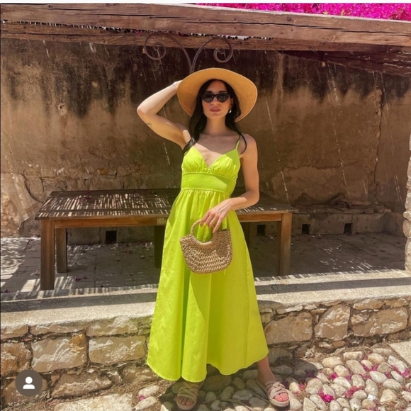 Zara Poplin Dress with Pockets Midi Maxi Lime - Picture 3 of 12